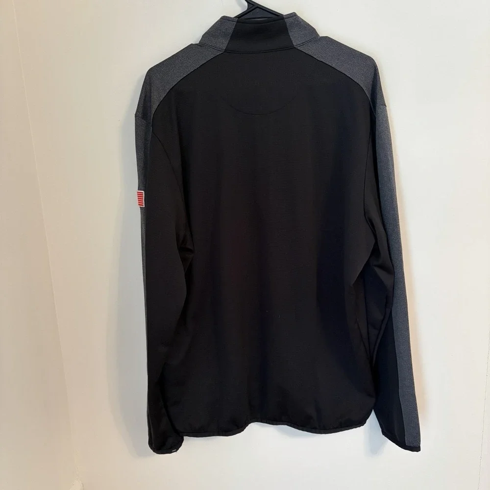Callaway Golf 1/4 Zip Sweater Mens Large Black Gray Pullover USA Flag Patch